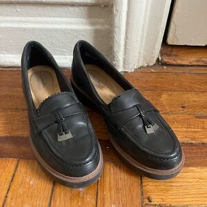 Clark’s Black Leather Loafers with Chic Tassel Detail - Barely worn!